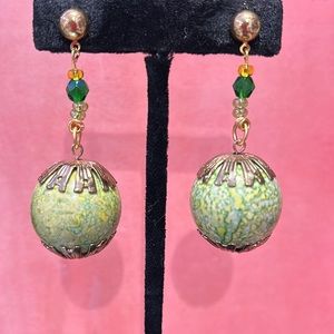 Tie Dyed Bauble Drop Green Earrings- Boutique